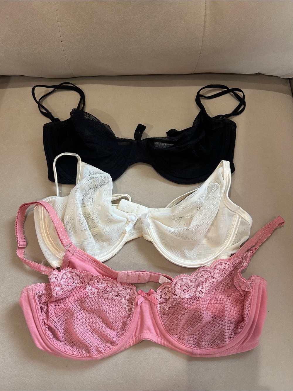 Victoria's Secret Sheer Lace & Mesh Underwire Bras - Pink, White & Black
